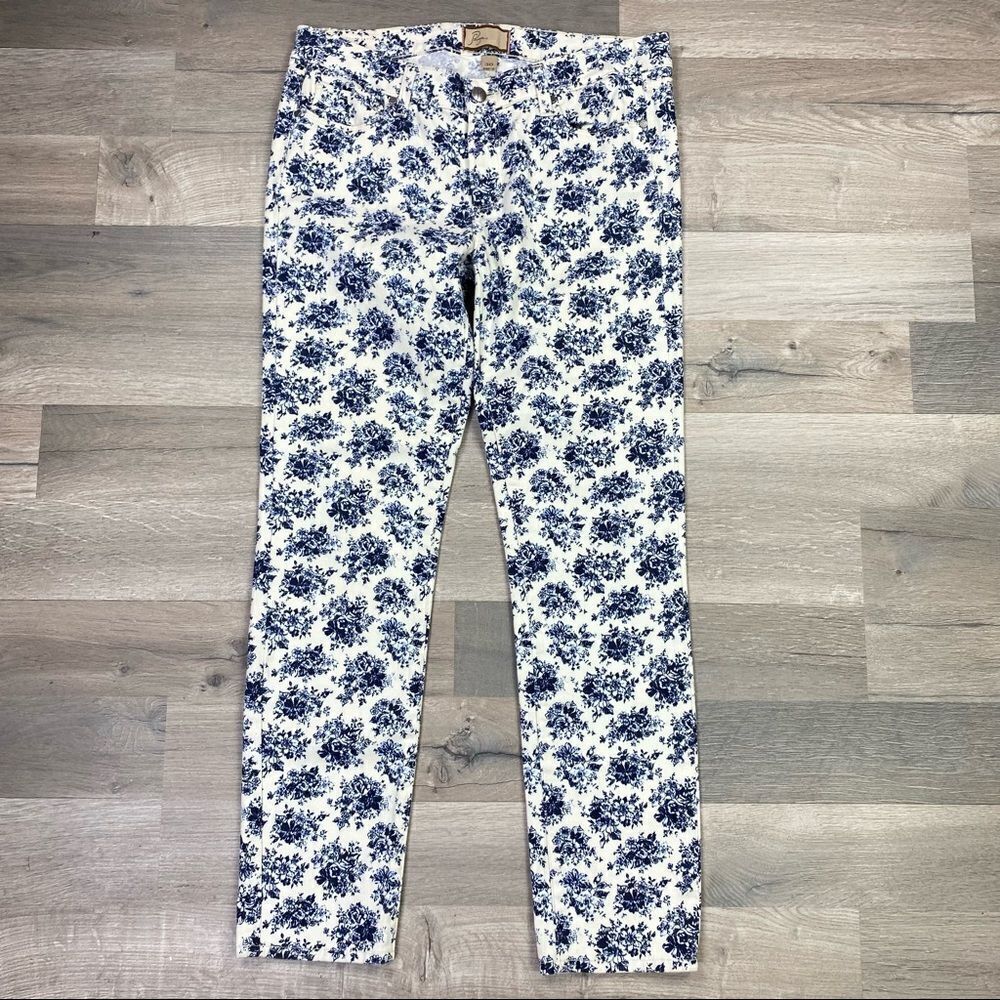 Paige Jeans Women 30 Cream Blue Peg Skinny Floral Stretch Ankle Mid Rise Cottage - Picture 3 of 11